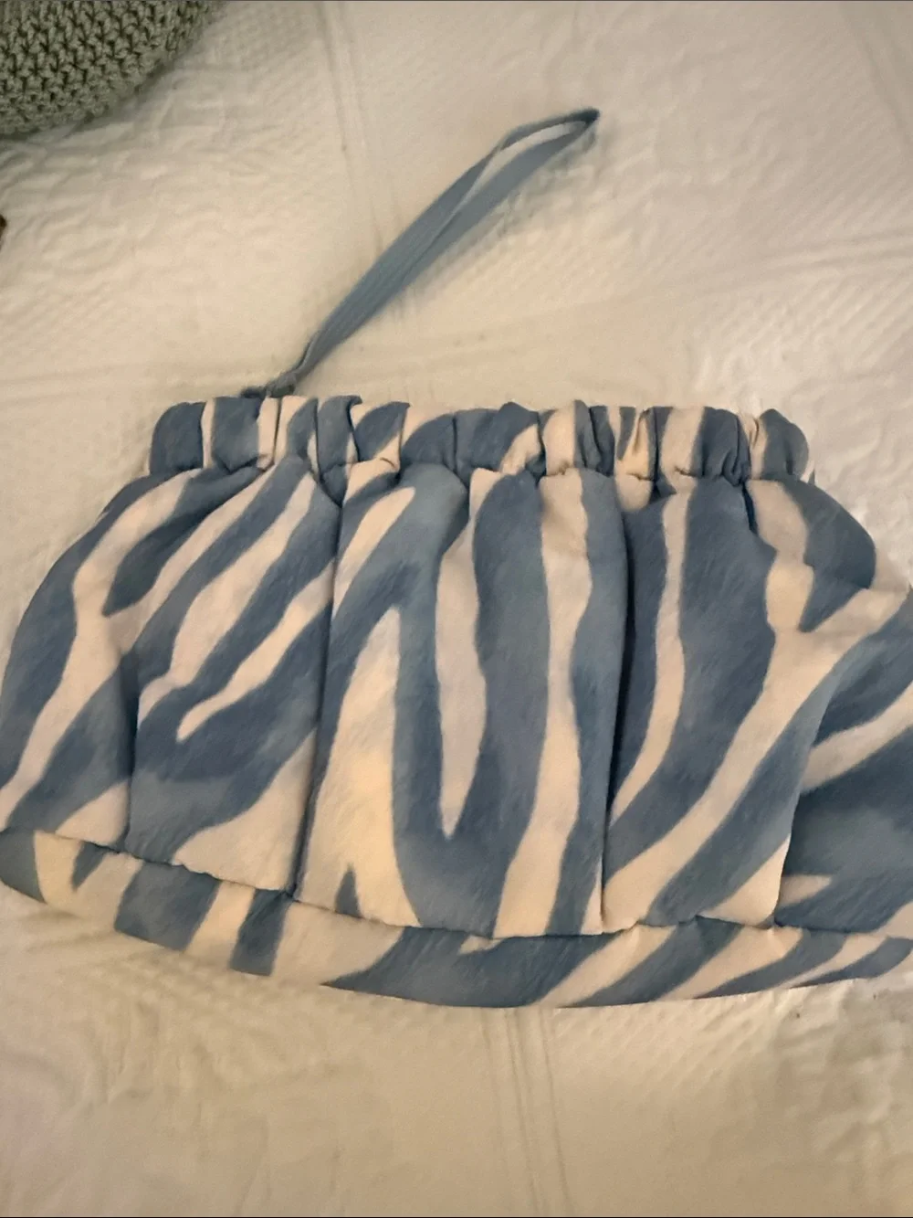 Vince Camuto Blue and White Zebra-Print  cosmetic bag